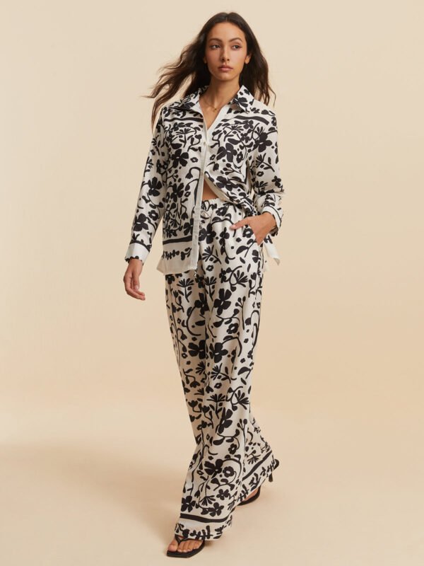 Print Drawstring Wide Leg Pants Set - Image 5
