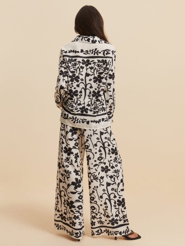 Print Drawstring Wide Leg Pants Set - Image 4