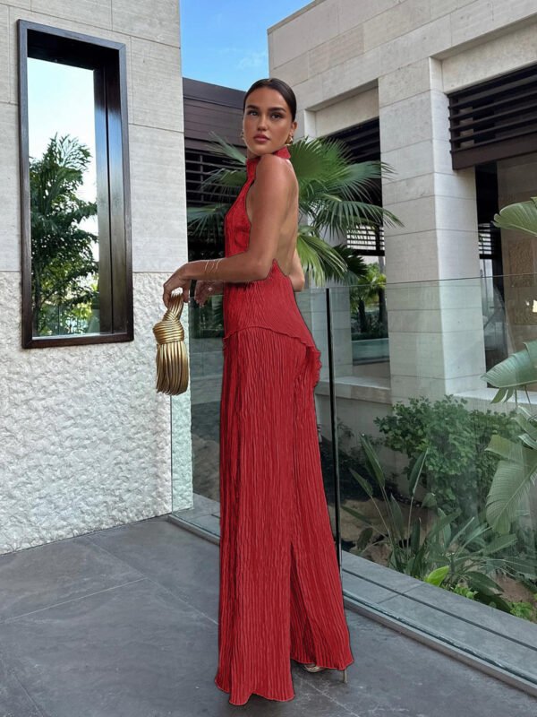 Asymmetric Halter Crop Top With Wide Leg Pants Set - Image 21