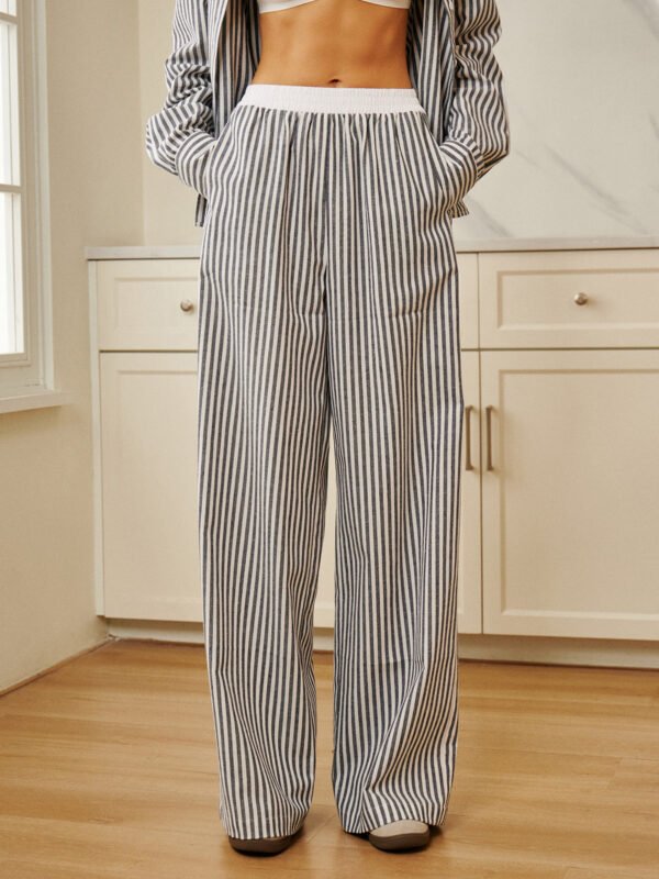 Pinstripe Contrast Binding Wide Leg Pants - Image 5