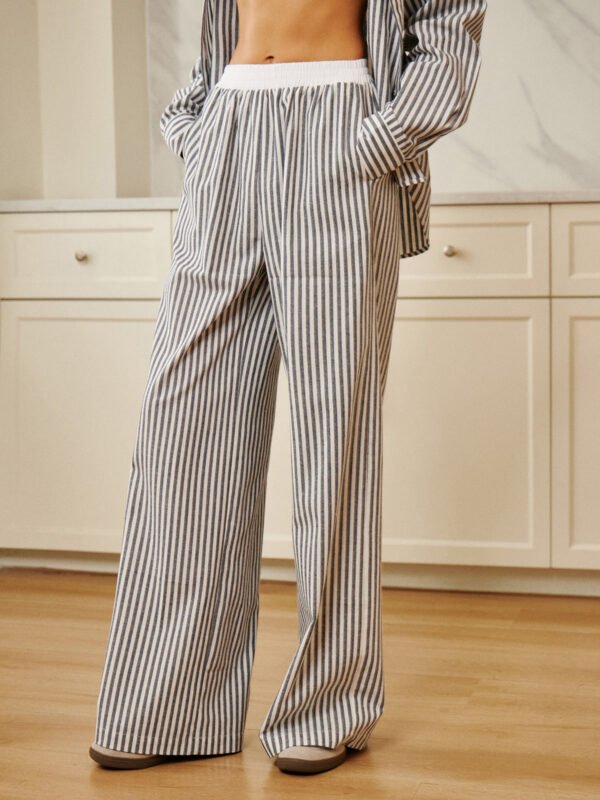 Pinstripe Contrast Binding Wide Leg Pants - Image 3
