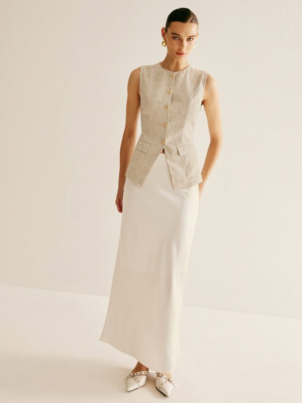 Elegant Breasted Piping Split Vest - Image 7