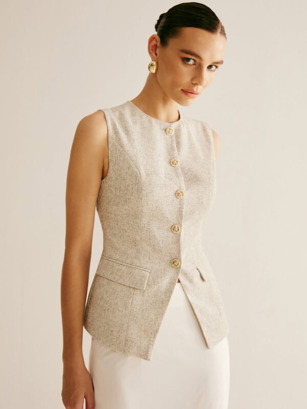 Elegant Breasted Piping Split Vest - Image 5