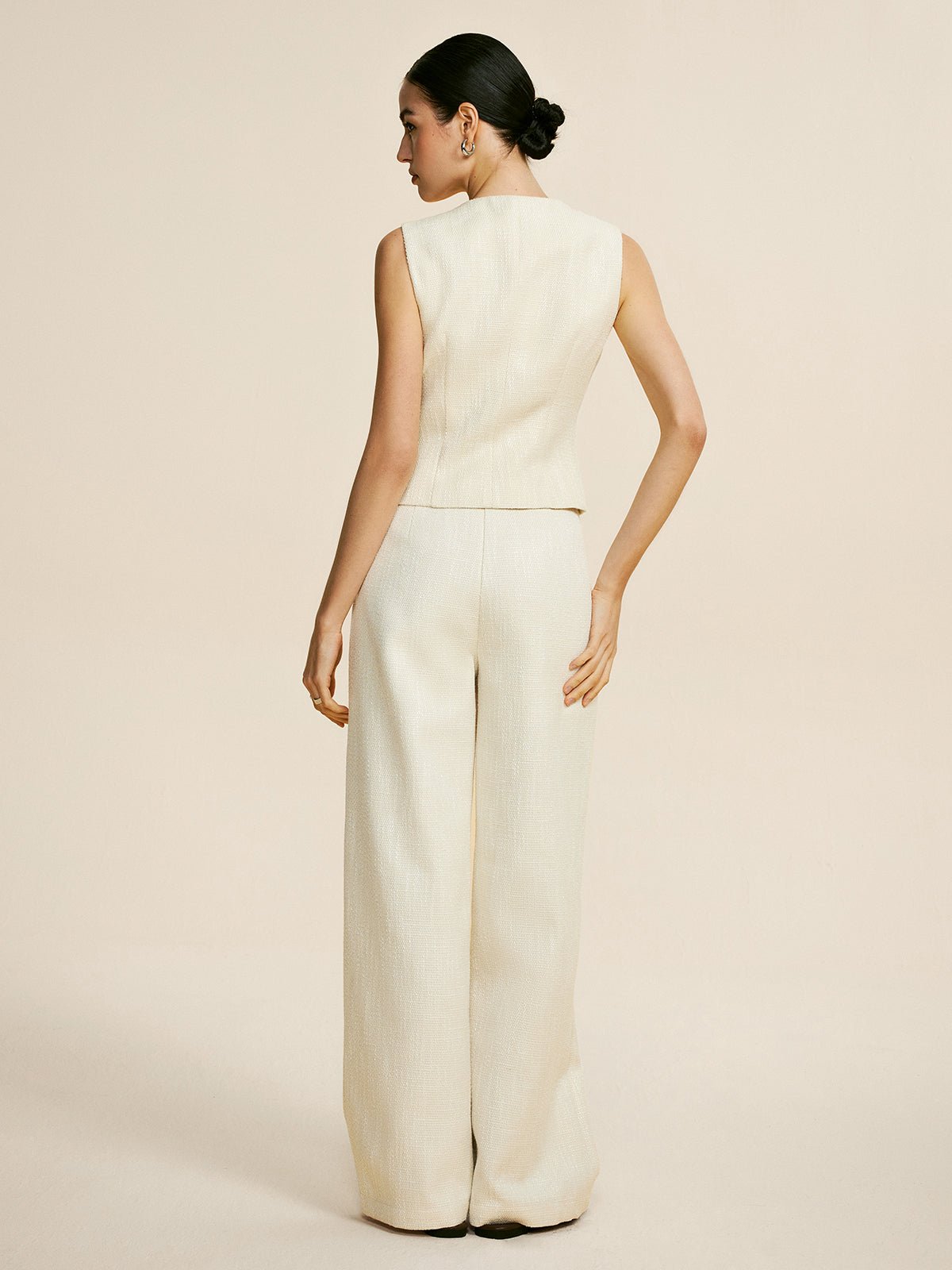 Tweed Sleeveless Baggy Pants Set - Image 5