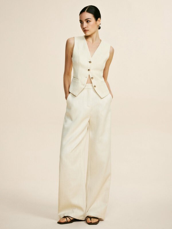 Tweed Sleeveless Baggy Pants Set - Image 2
