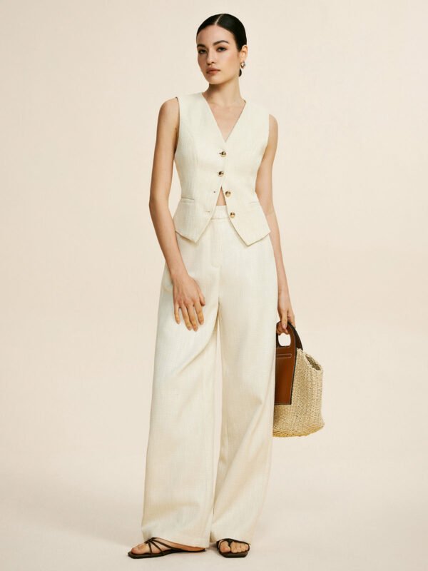 Tweed Sleeveless Baggy Pants Set - Image 3