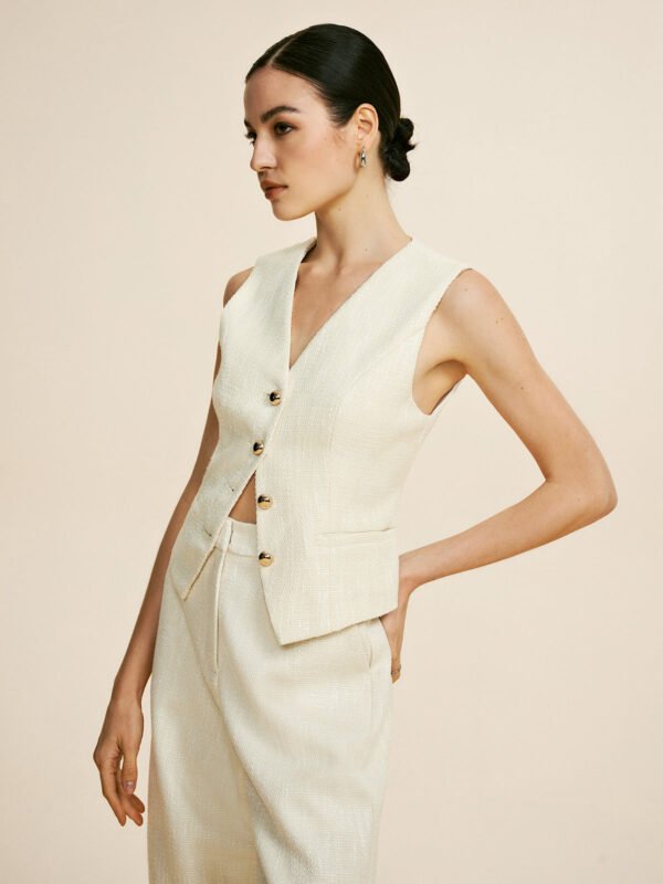 Tweed Sleeveless Baggy Pants Set - Image 4