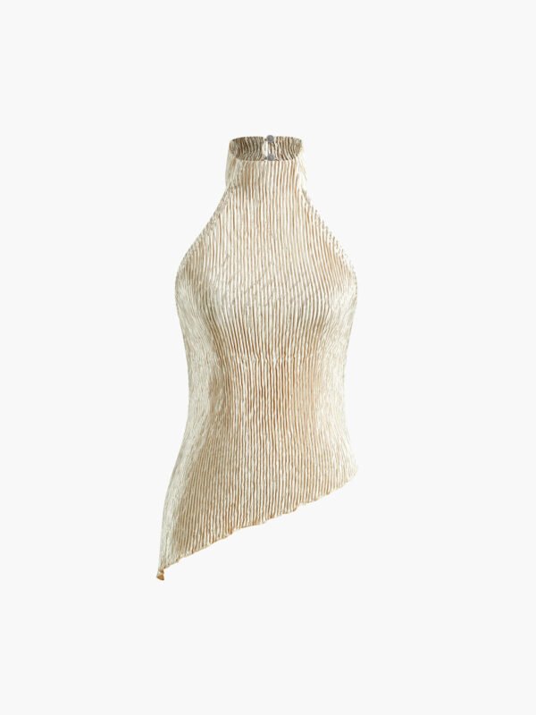 Asymmetric Halter Crop Top With Wide Leg Pants Set - Image 6