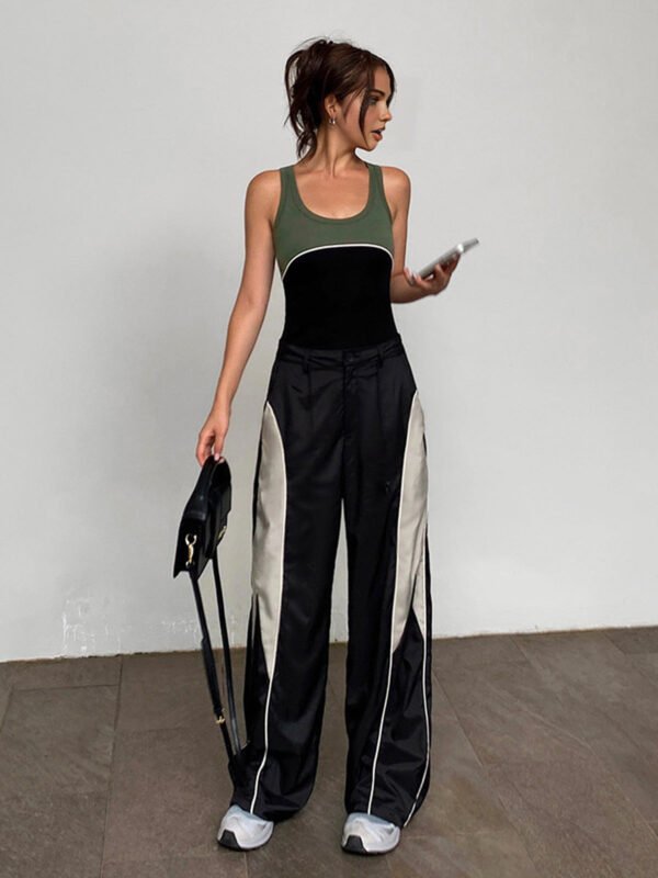 Drawstring Patchwork Baggy Pants - Image 2