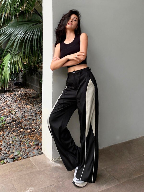 Drawstring Patchwork Baggy Pants - Image 4