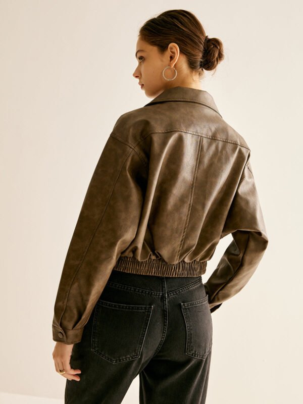 Zipper Faux Leather Jacket - Image 3