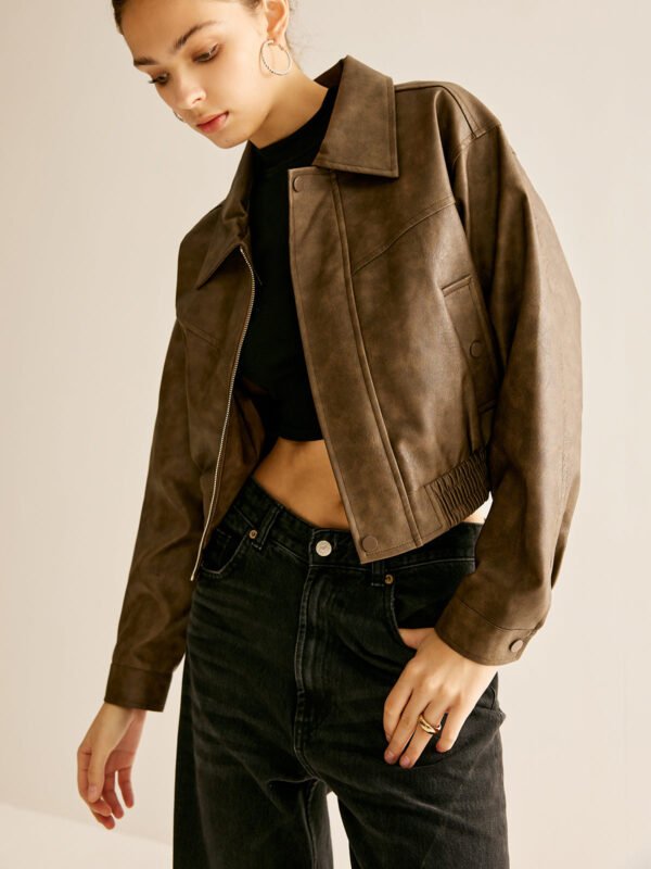 Zipper Faux Leather Jacket - Image 5