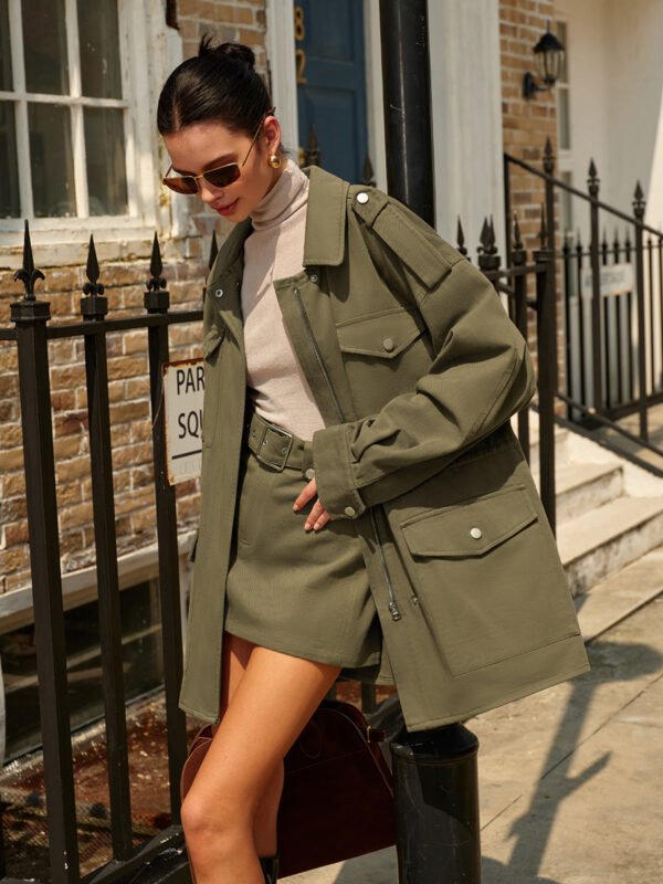 Vintage Flap-Pockets Zipper Polo Trench Coat - Image 5
