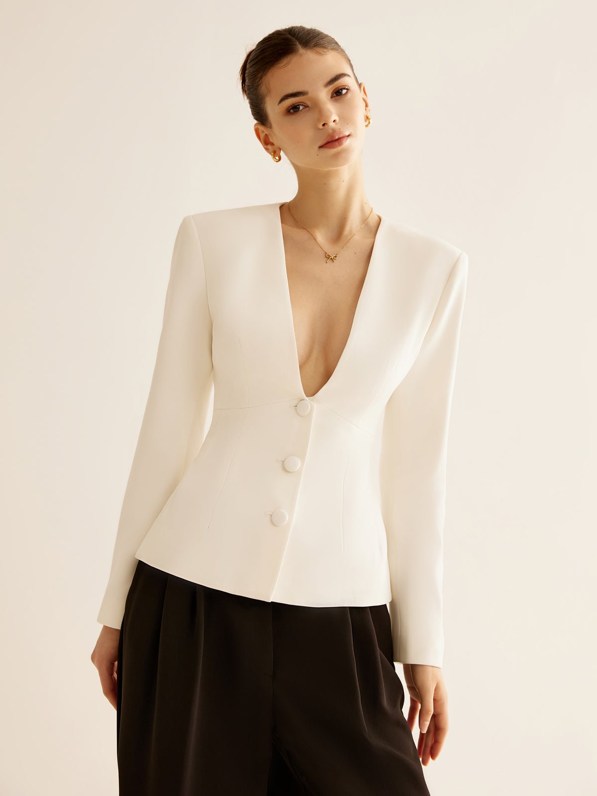 Deep V-Neck Button Slim Blazer - Image 4