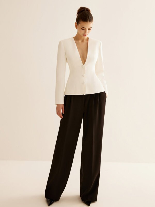 Deep V-Neck Button Slim Blazer - Image 2