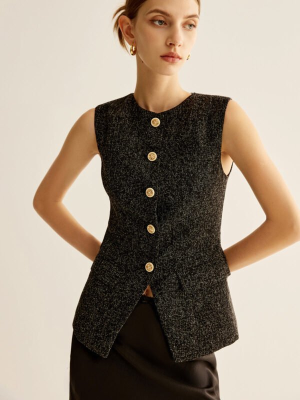Elegant Breasted Piping Split Vest - Image 8
