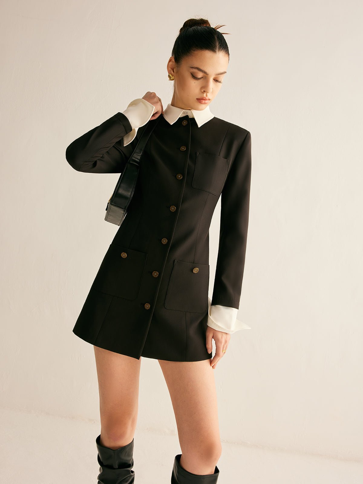 Adjustable-Collar Slim Blazer Dress - Image 4