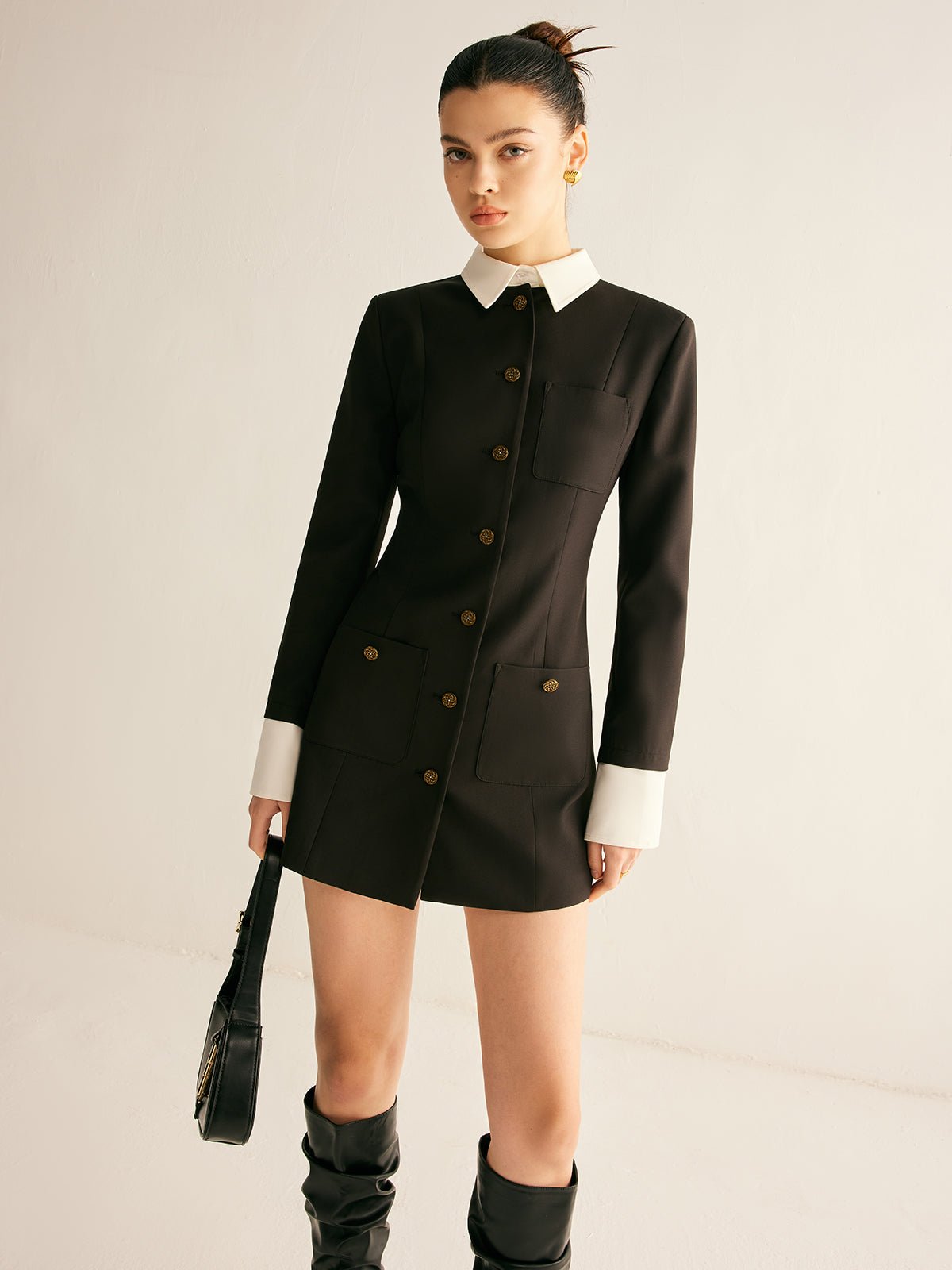 Adjustable-Collar Slim Blazer Dress - Image 3