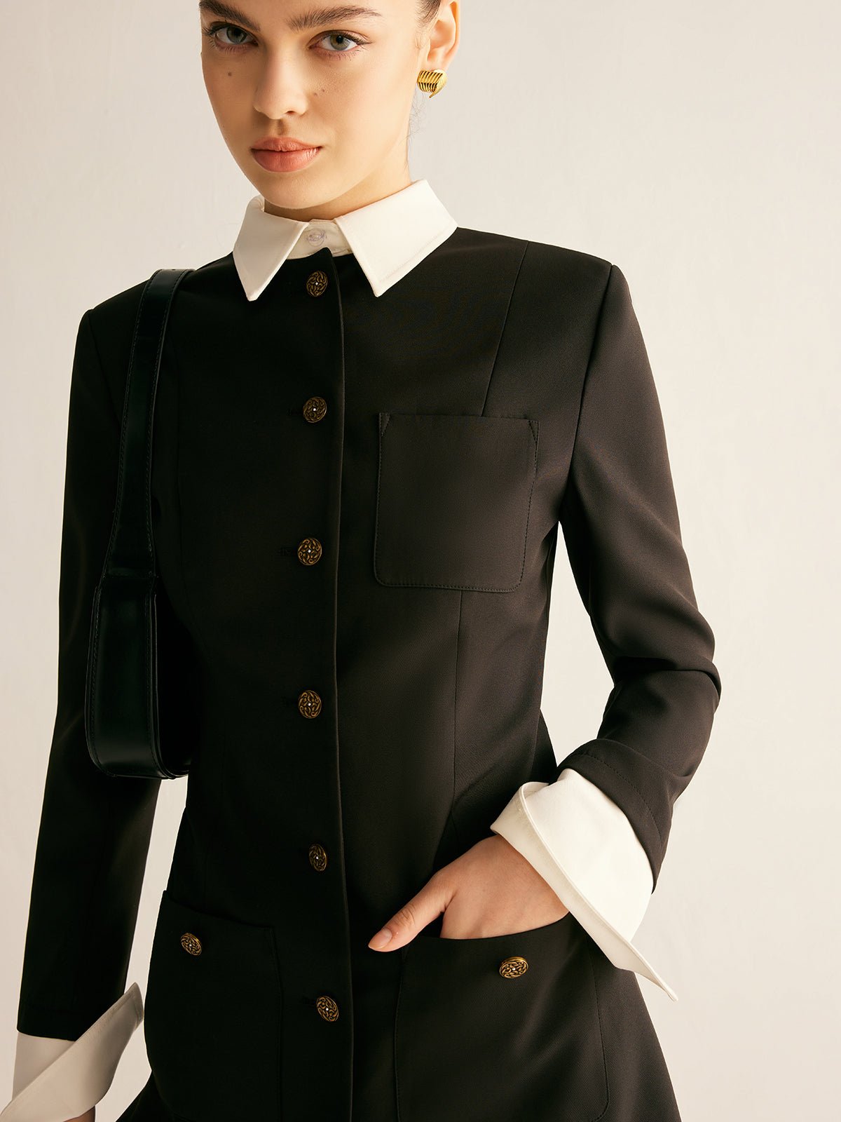 Adjustable-Collar Slim Blazer Dress - Image 2