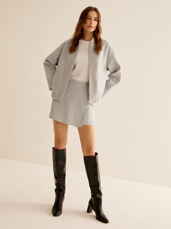 Tweed Pockets Zipper Warm Jacket - Image 7