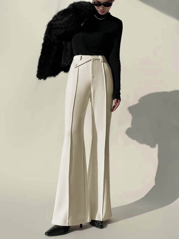 Plain High-Waist Piping Pants - Image 3