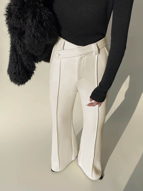Plain High-Waist Piping Pants - Image 2