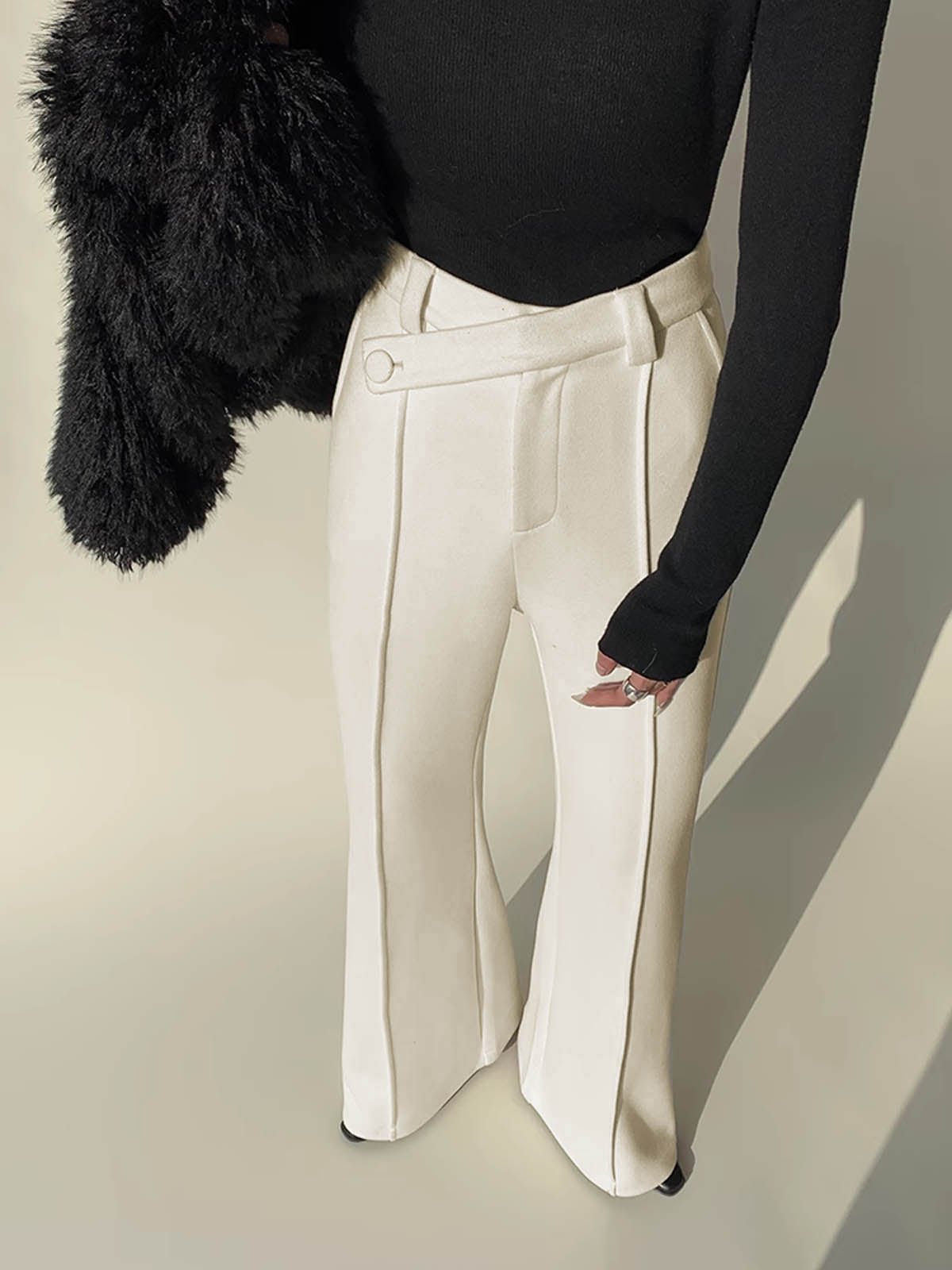 Plain High-Waist Piping Pants - Image 2