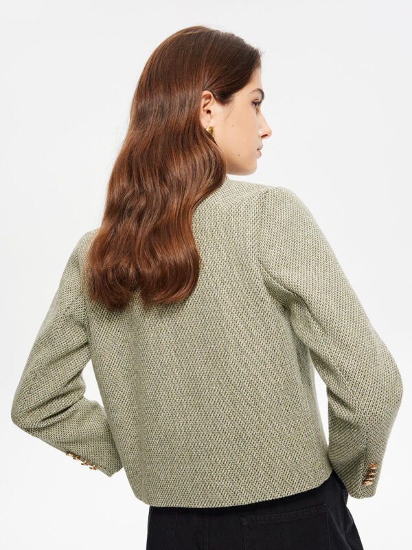 Round Neck Pockets Tweed Jacket - Image 5