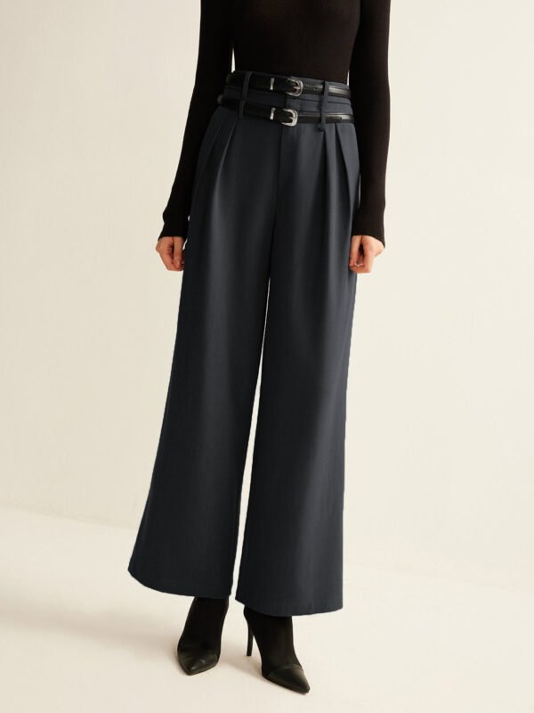 Double-Belt Pleated Straight Pants - Image 2