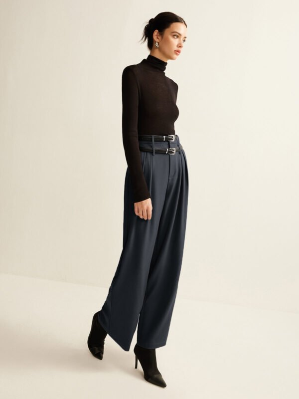 Double-Belt Pleated Straight Pants - Image 4