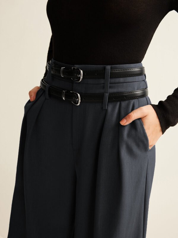 Double-Belt Pleated Straight Pants - Image 3