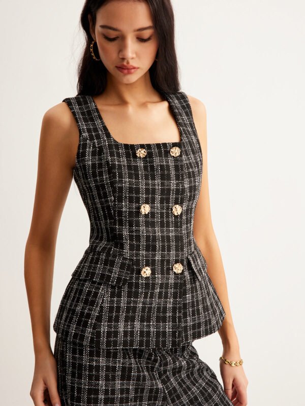 Checked Tweed Button Vest - Image 5