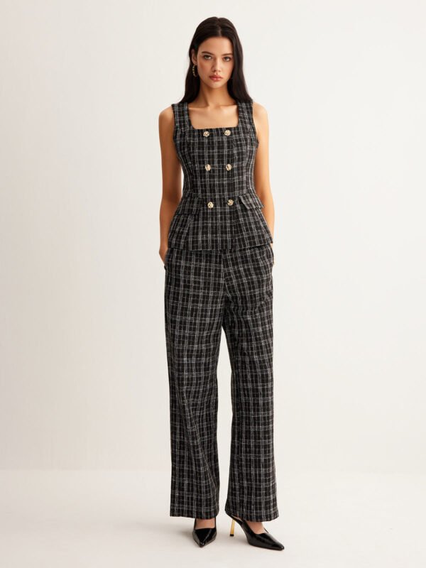 Checked Tweed Button Vest - Image 3