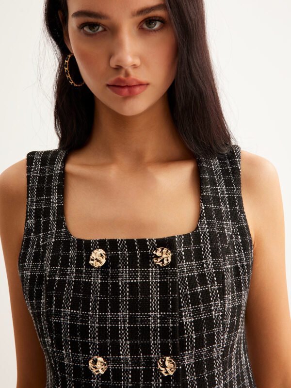 Checked Tweed Button Vest - Image 6