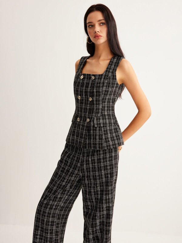Checked Tweed Button Vest - Image 4