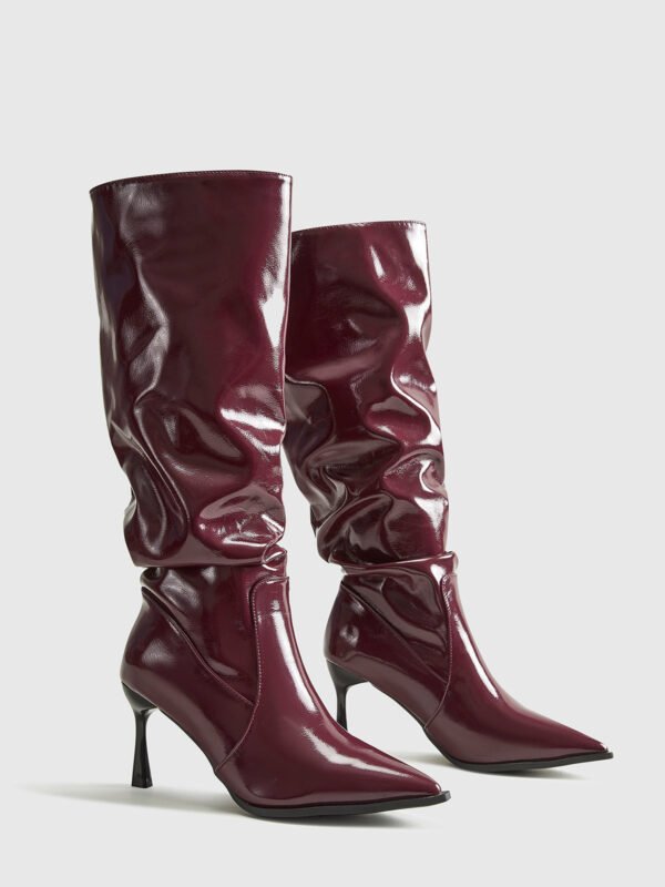 Pointed Toe Pleated Knee-High Boots - Image 2