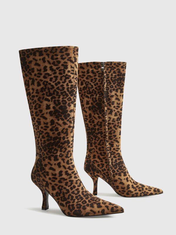 Leopard Printed Knee-High Zipper Boots - Image 3