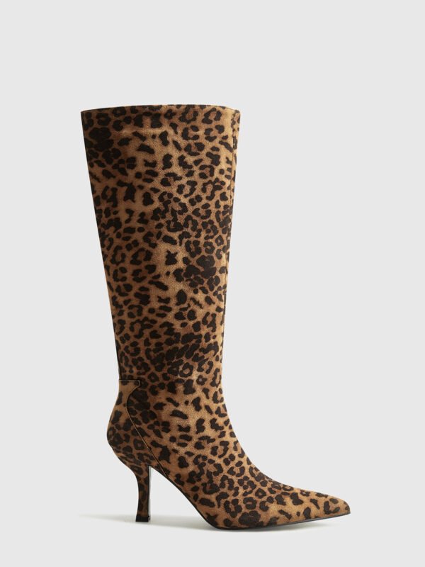Leopard Printed Knee-High Zipper Boots - Image 2