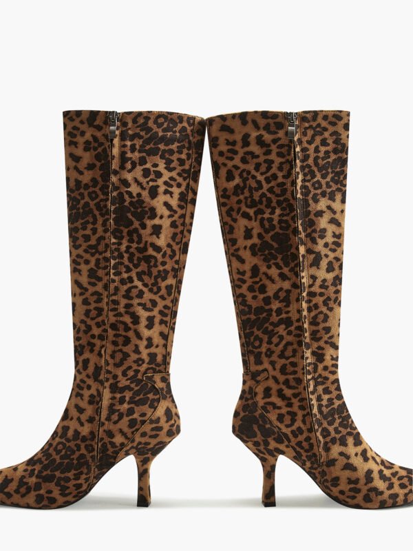 Leopard Printed Knee-High Zipper Boots - Image 5