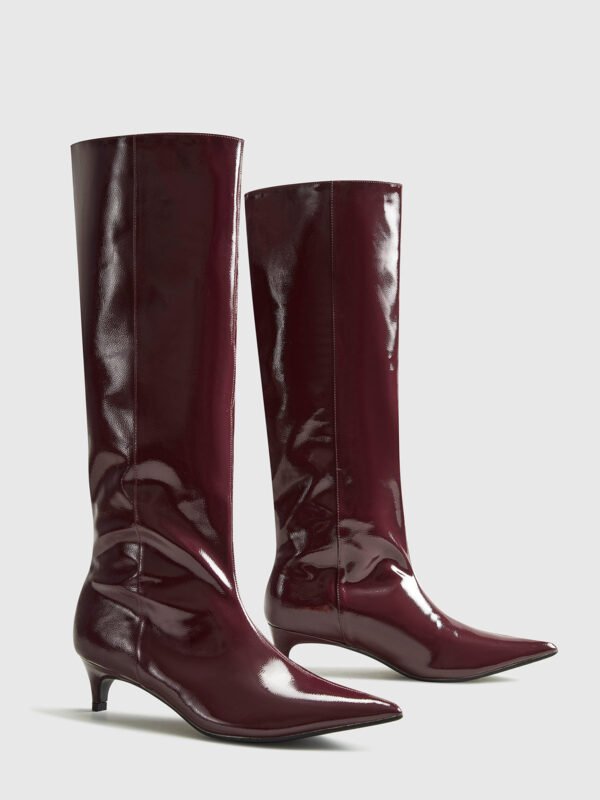 Pointed Toe Kitten Knee High Boots - Image 2