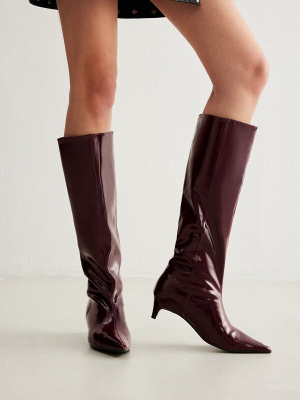 Pointed Toe Kitten Knee High Boots - Image 3