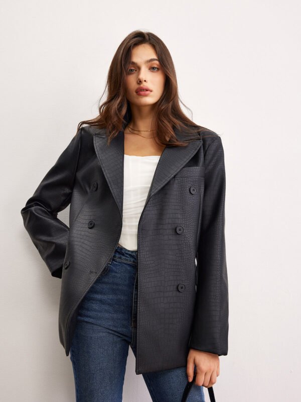Crocodile PU Leather Button Blazer - Image 2