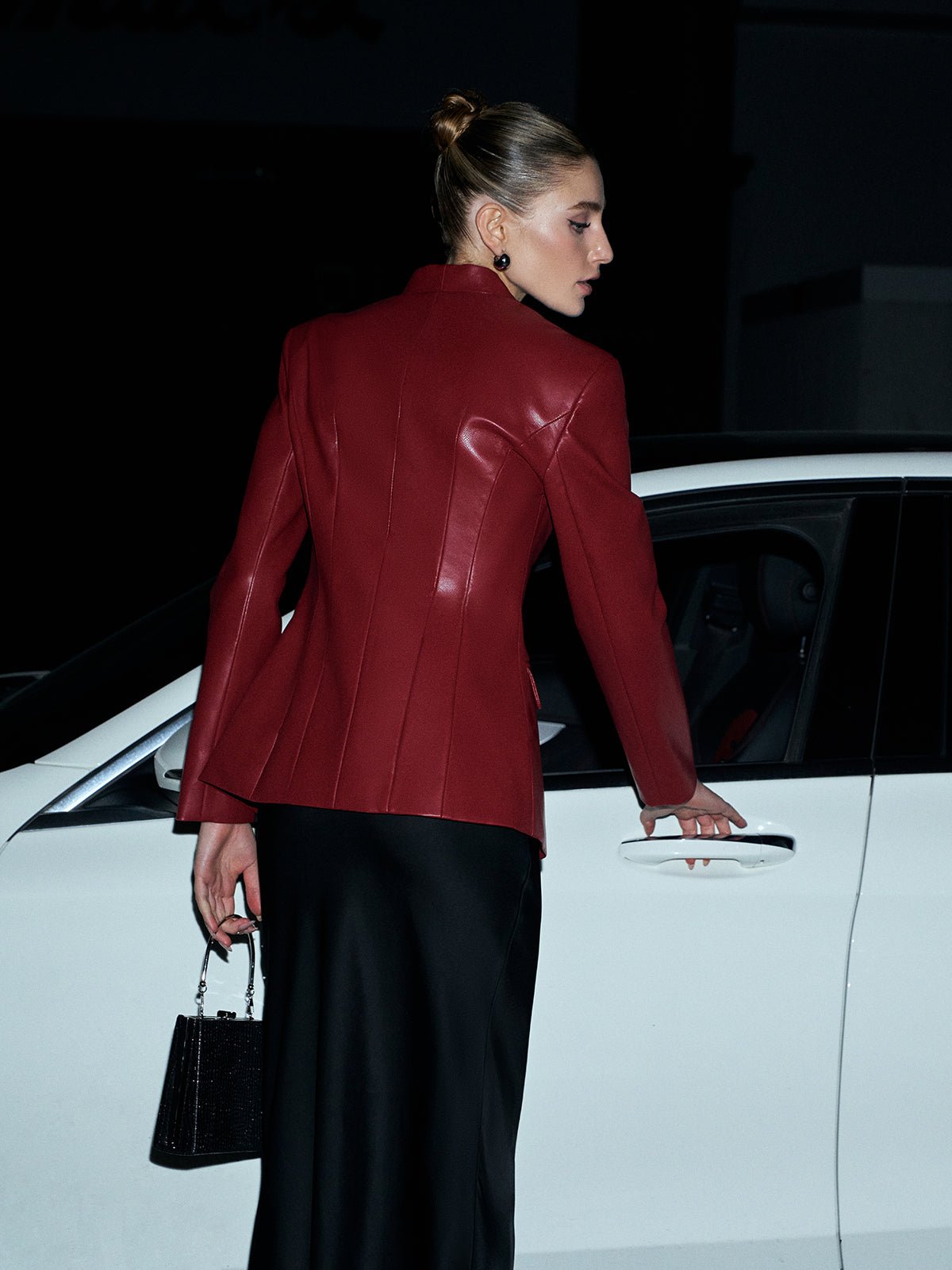 Faux Leather Button Blazer - Image 3