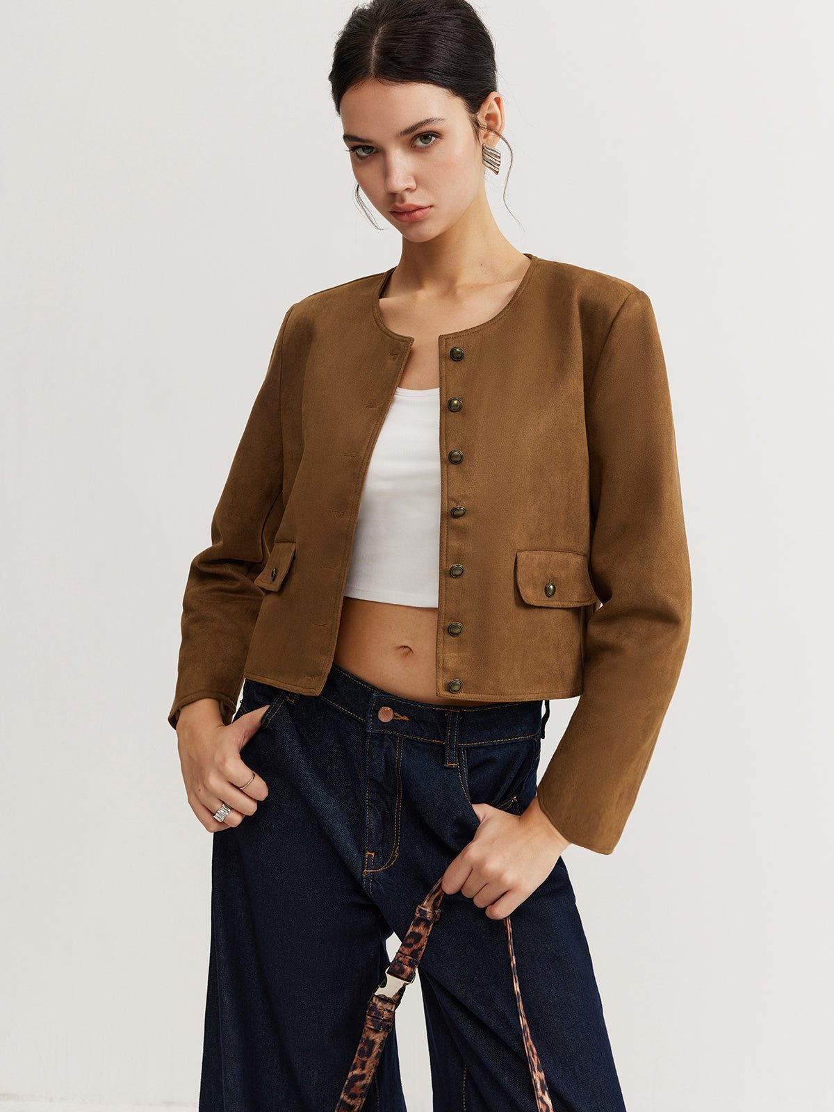 Leisure Button Suede Trench Coat - Image 2