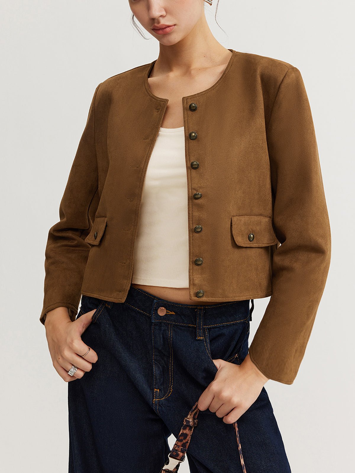 Leisure Button Suede Trench Coat - Image 7