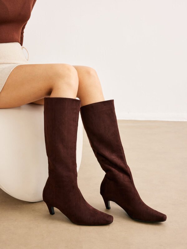 Elegant Kitten Suede Knee High Boots - Image 3