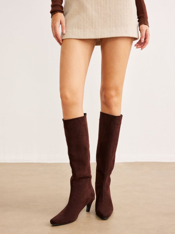 Elegant Kitten Suede Knee High Boots - Image 4