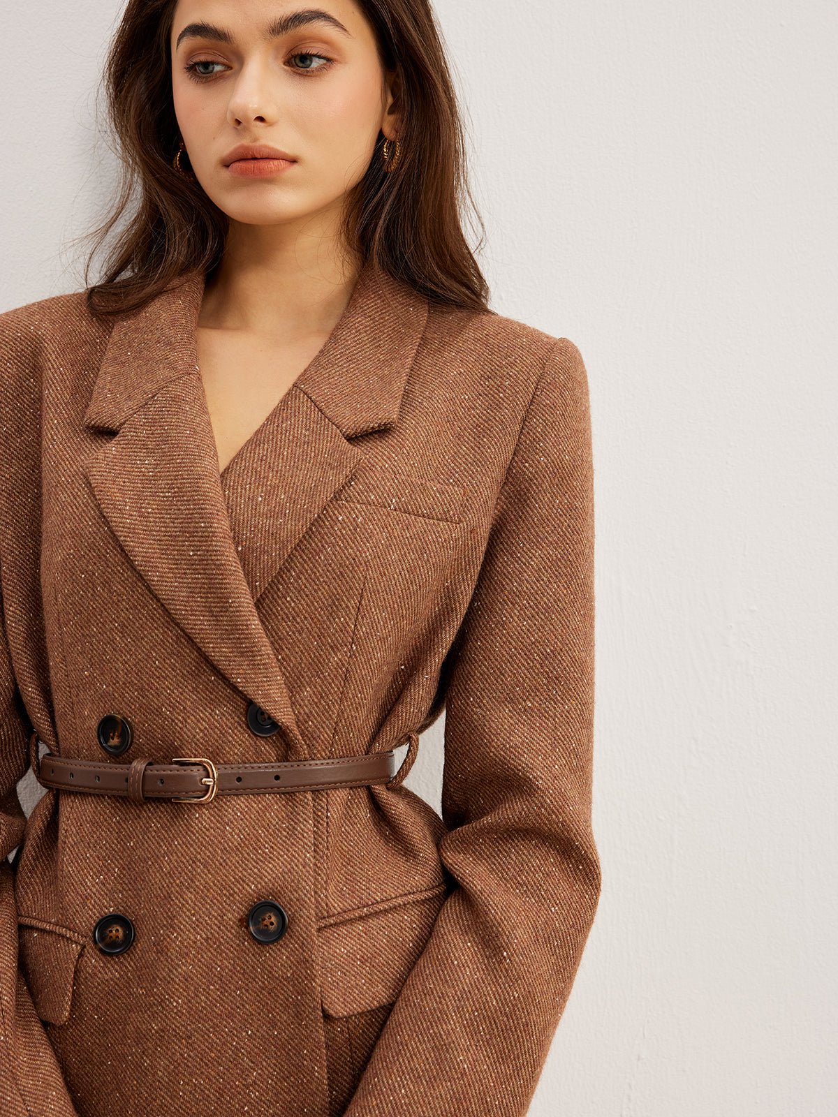 Wool-Blend Textured Belted Blazer - Image 2