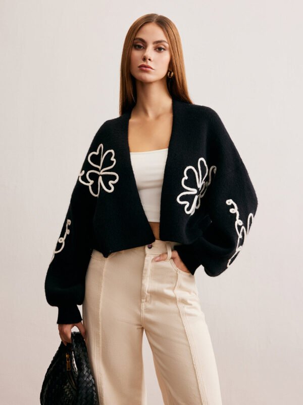Knit-Floral Short Outerwear - Image 3