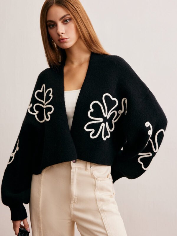 Knit-Floral Short Outerwear - Image 2